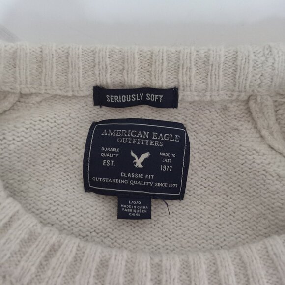 American Eagle Mens Crewneck Red White Blue Seriously Soft Striped Sweater L - Picture 11 of 13